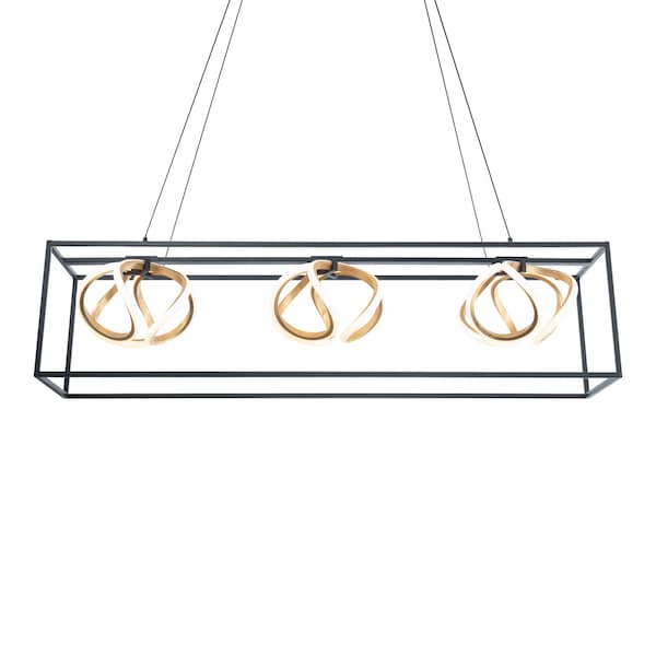Dweled Sinclair 42in LED 3 Light Linear Pendant 3000K in Black Gold Leaf PD-732 - main